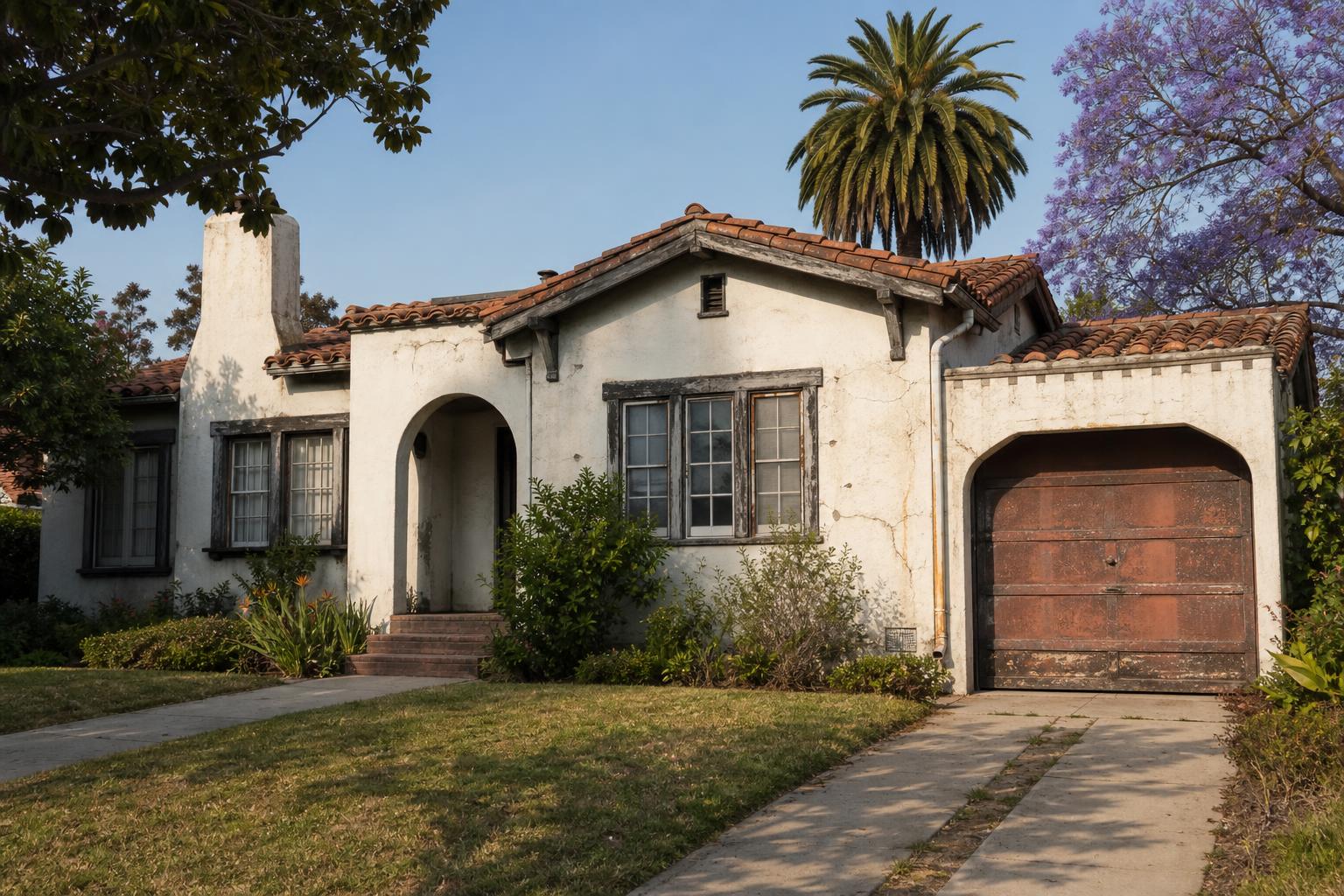 Los Angeles home with weathered, peeling exterior paint before repaint