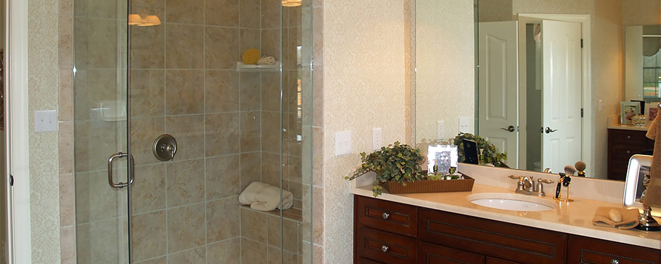 Marble glass shower in luxury bathroom