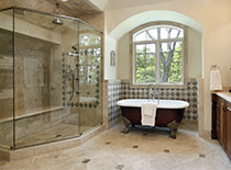 Math bath with large glass shower