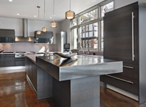 kitchen with stainless steel countertops