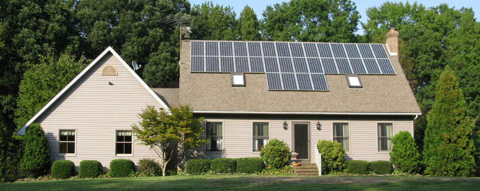 Sustainable House with Solar Panels on Roof