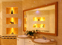 modern bathroom with lighted shelves