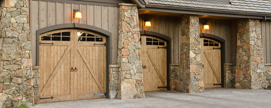 Wood and stone garage doors