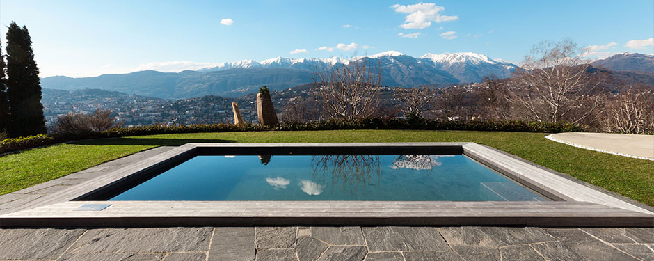 calm reflection pool with mountain view