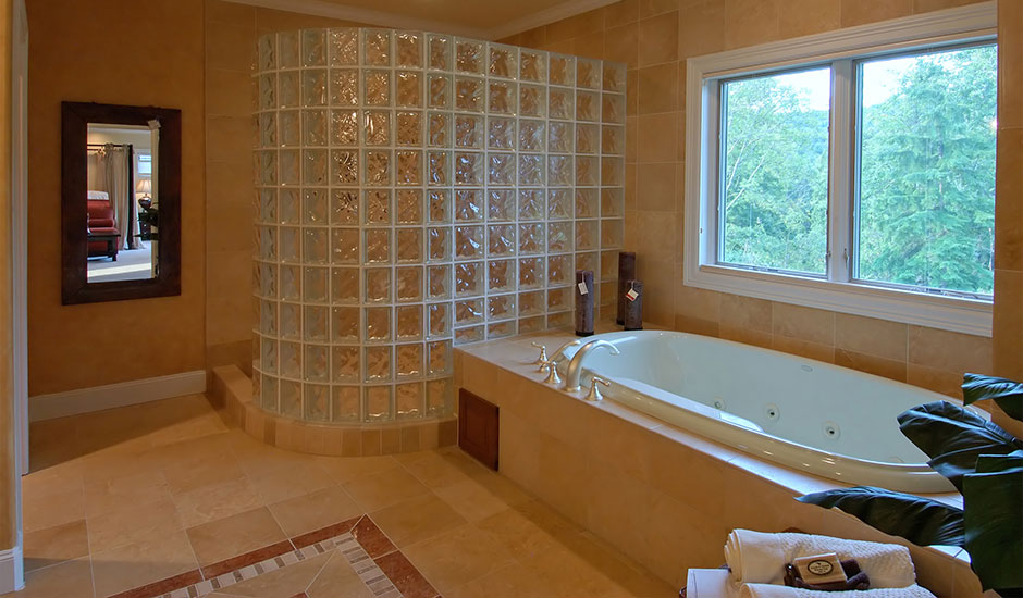 bathroom with cube glass shower