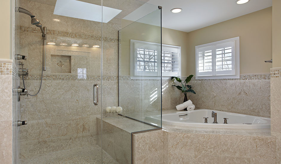 luxury walk in shower with custom tiles