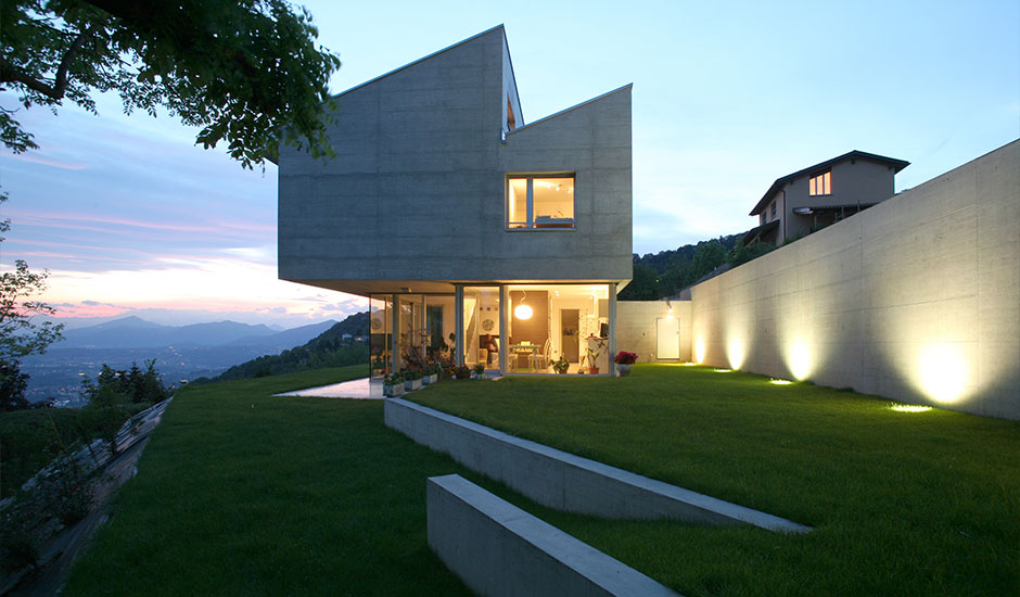 modern home at sunset view