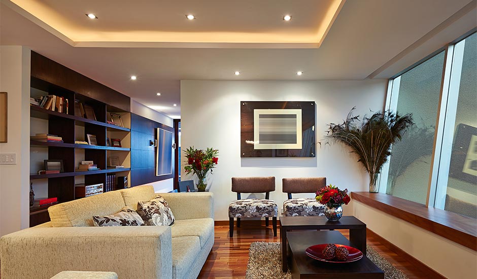 modern living room with spot lights