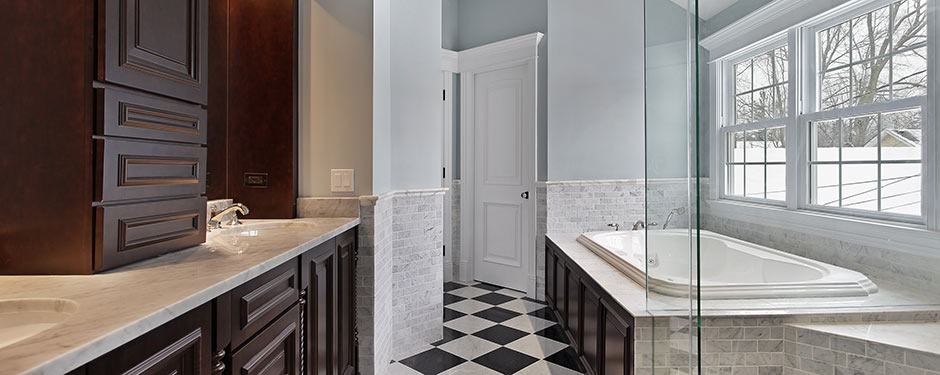 luxury bathroom with checkered floors